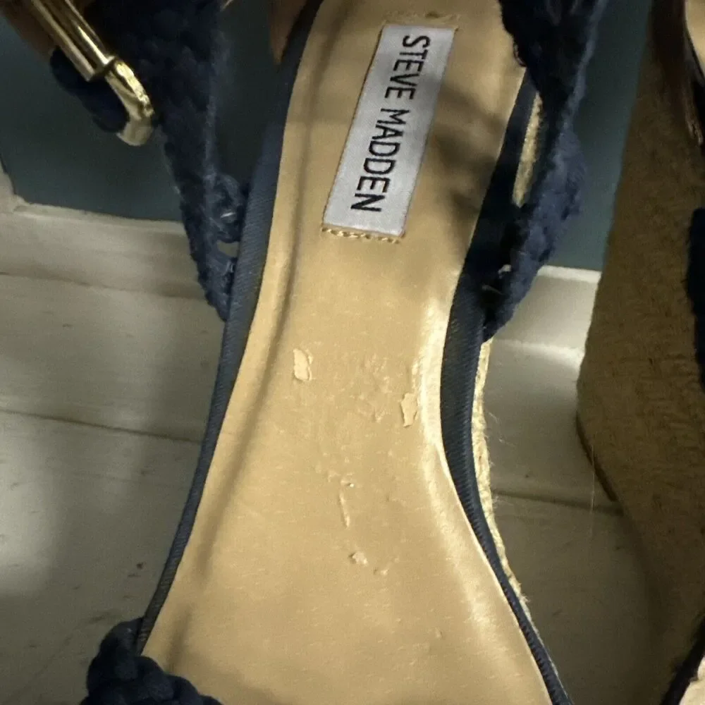 Steve Madden Navy Blue Knit High Heel‎ Wedge Espadrilles Women's Size 9.5